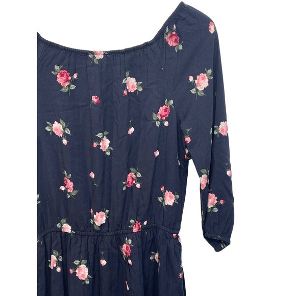 Abercrombie Kids Navy Pink Floral Boho Dress 13/14 3/4 Sleeve Fall Casual - Picture 10 of 14